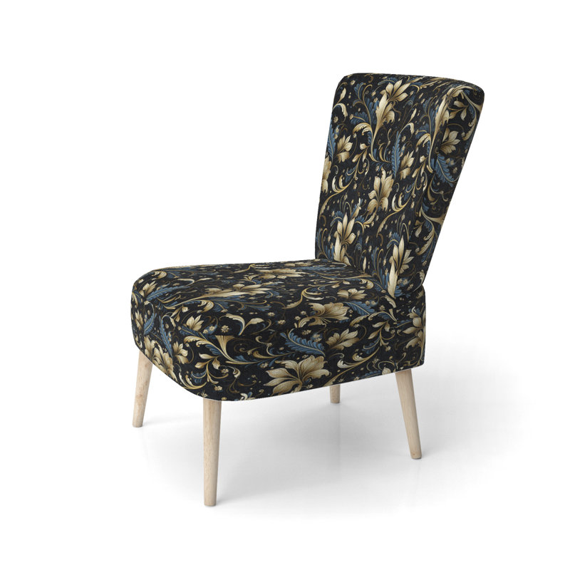 Fauteuil d'appoint rembourré bohémien et éclectique Gold and Blue Luxury Damask Serenade