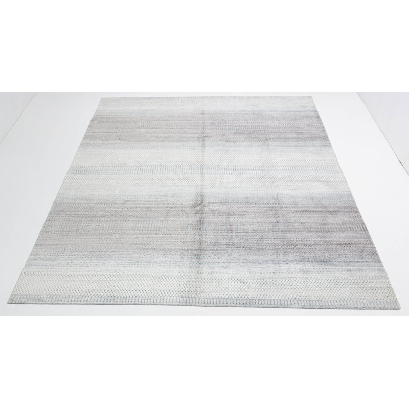 Striped Area Rug in White/Lilac, Rectangle 9' x 12'