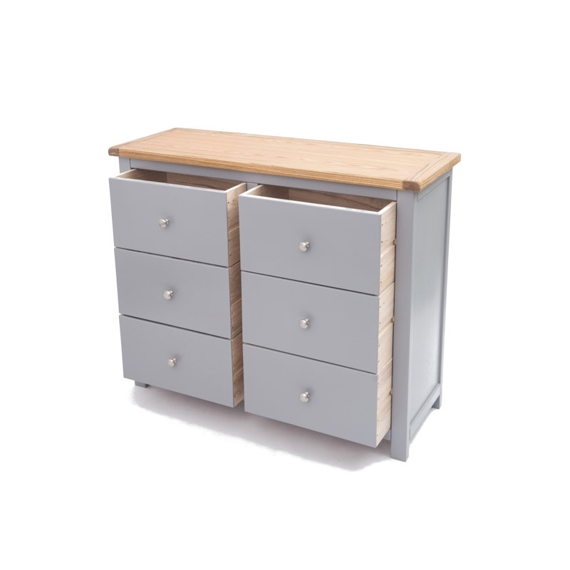 Millport 110cm W 6 - Drawer Chest of Drawers, Natural/Grey/Chrome