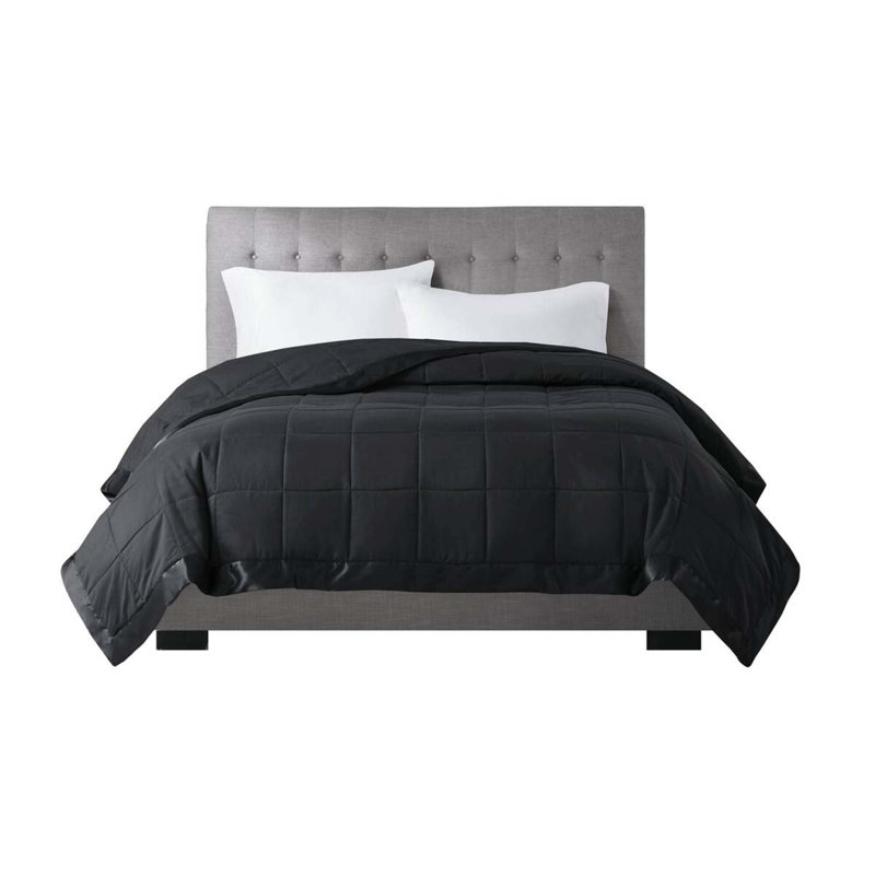 Couverture légère en duvet synthétique avec bordure en satin noir très grand, L 108 po x l 90 po, Noir