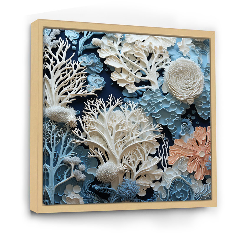 Under Water Blue and White Corals Collage I - Coastal, reproduction sur toile encadrée, H 16 po x l 16 po x P 1 po