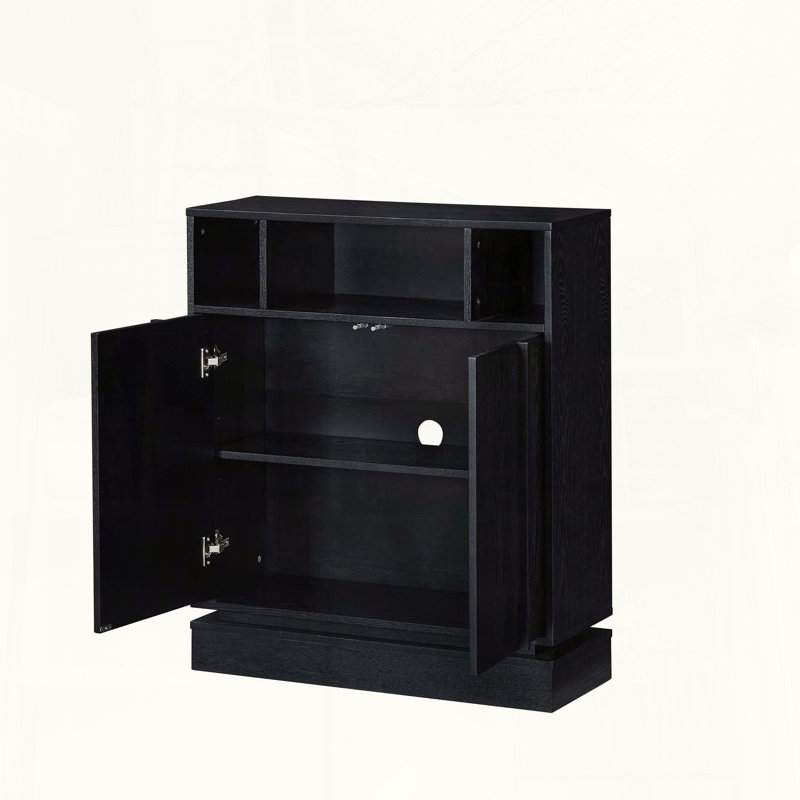 Farmhouse Fluted Sideboard with Outlet Hole and Adjustable Shelves, Black