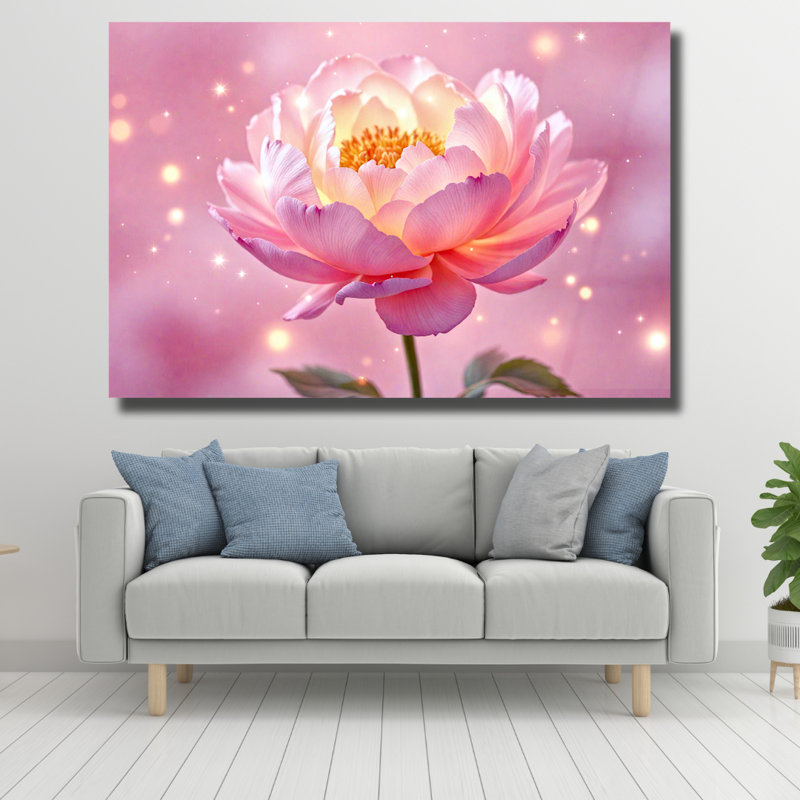 Art mural en verre trempé rose pivoine, 8" H x 12" W