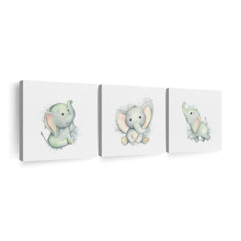 «Playful Baby Elephants Smudge» 3 pièces, H 57 po x l 18 po x P 1,25 po