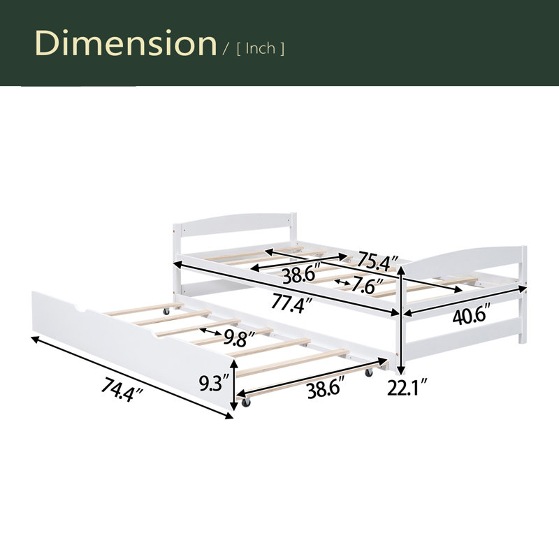 Lit plateforme simple avec lit gigogne simple, Blanc