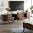 Walnut Finish Mid-Century Modern TV Stand With Fluted Doors, Curved Entertainment Center With 2 Drawers, Storage Cabinets & Gold Handles, TV Console Table For Living Room Bedroom Home Furniture