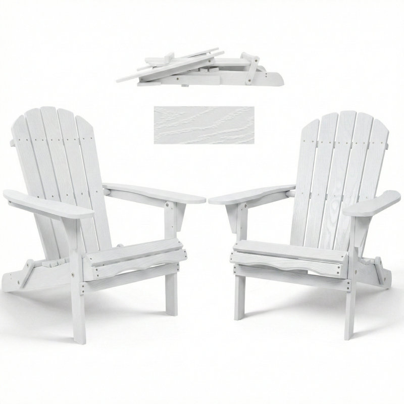 Chaise de patio en bois Adirondack pliable en bois avec grain de bois, bleu marine, Blanc
