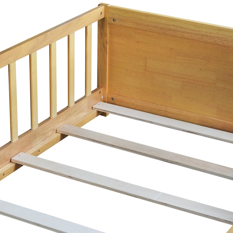 Lit simple dans un abat-jour naturel avec support à livres, garde-corps et 7 lattes renforcées - assemblage rapide de petits espaces pour un espace limité,