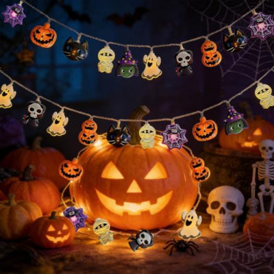 Guirlande d'Halloween, guirlande lumineuse de 10 pi, 20 lumières DEL USB et pile, décoration d'Halloween optionnelle, lumière d'automne, 8 modes de clignotant, guirlande de crânes, 2026, décoration intérieure / extérieure pour patio