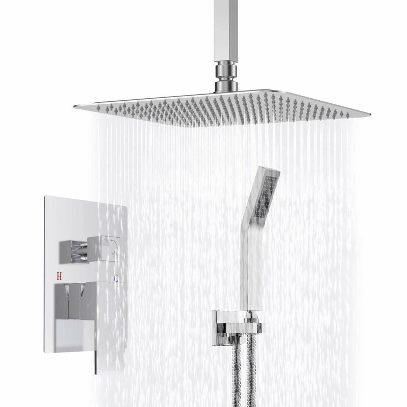 Ceiling Mounted Shower System With Rough In Valve And Trim, 1" H x 16" W, Chrome