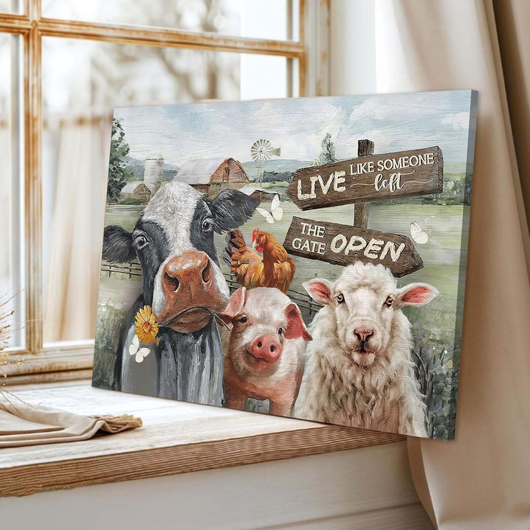 Funny Farm Animals Canvas Wall Art Rustic Farmhouse Poster Print Picture Cute Cow Sheep Pig Chicken Barn