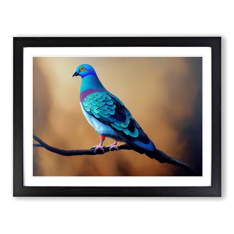 Contemporary Pigeon Bird - Framed Print, Black, 25cm H x 34cm W x 2cm D