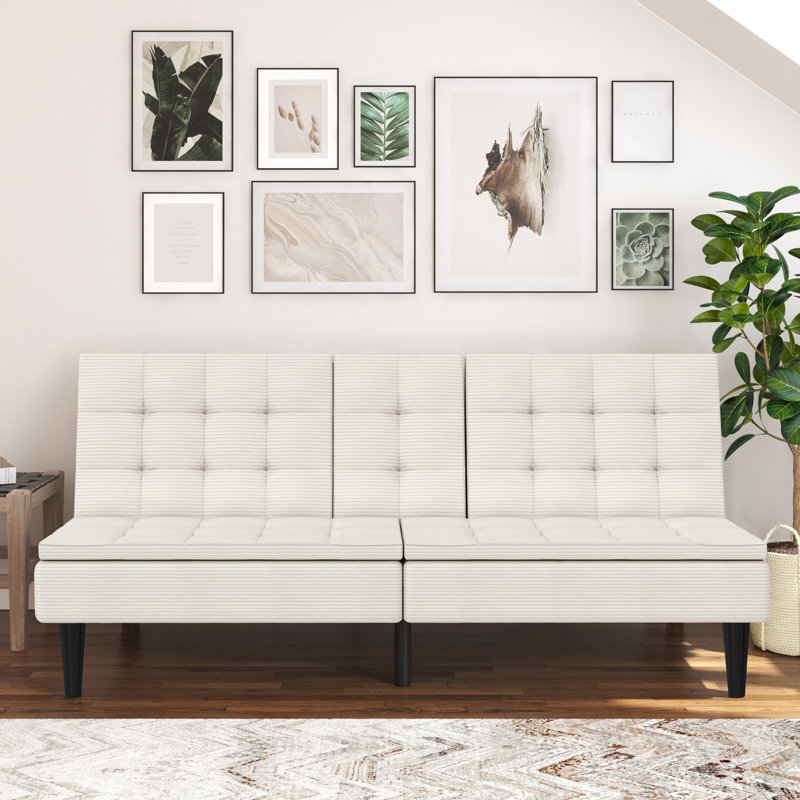 Single 191cm Upholstered Futon Chair, Cream