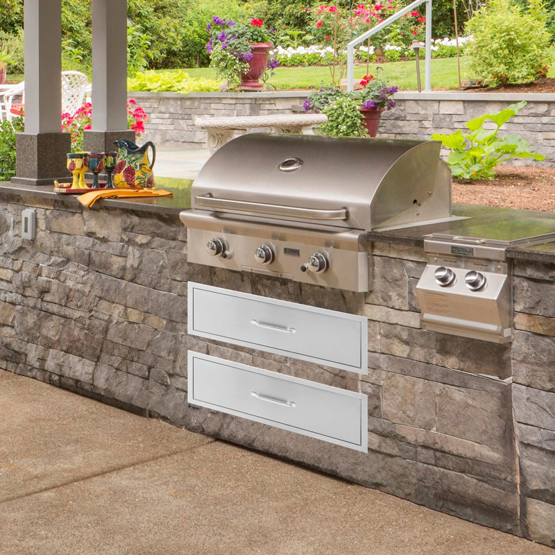 Outdoor Kitchen Drawer 30x23x10 Inches Stainless Steel Bbq Drawer for Islands & Grill Station, Built In Flush Mount Design, Weather Resistant & Rust Proof, Silver
