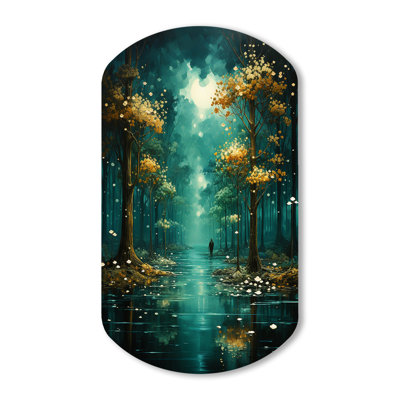 Haidee Solitude In Forest Of Emerald I - Forest Cylinder Shape Assymterical Metal Wall Art