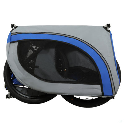 Large Folding Bike Trailer For Dogs – 66LB Capacity All-Terrain Pet Carrier, Durable Steel Frame For Cycling, Jogging, Camping & Outdoor Adventures, Gray- Blue
