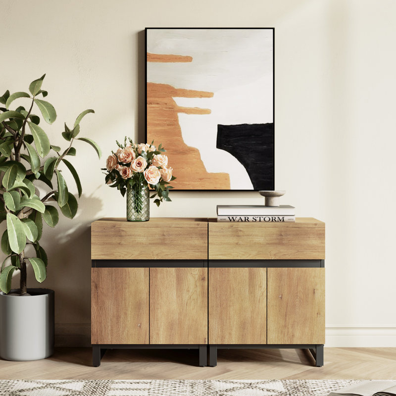 Table de bout moderne 2 pièces avec 1 tiroir et 1 armoire de rangement Epping, Chêne