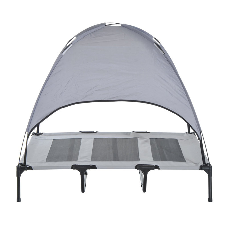 Elevated Portable Dog Cot Pet Bed with UV Protection Canopy Shade, 48 inch, 36.25" H x 48" W x 42.5" D, Gray
