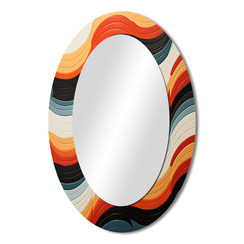 Illusion optique orange Mid Century III - miroir décoratif ovale abstrait sur métal, 36 po x 24 po
