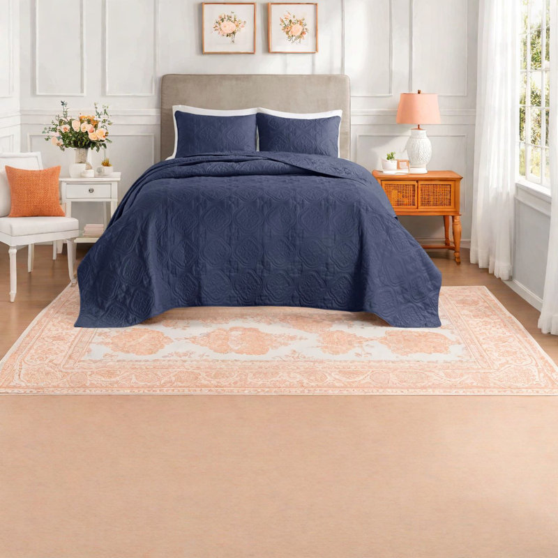 Navy King/cal King Bedding Set, Soft Microfiber, Casual Transitional Design