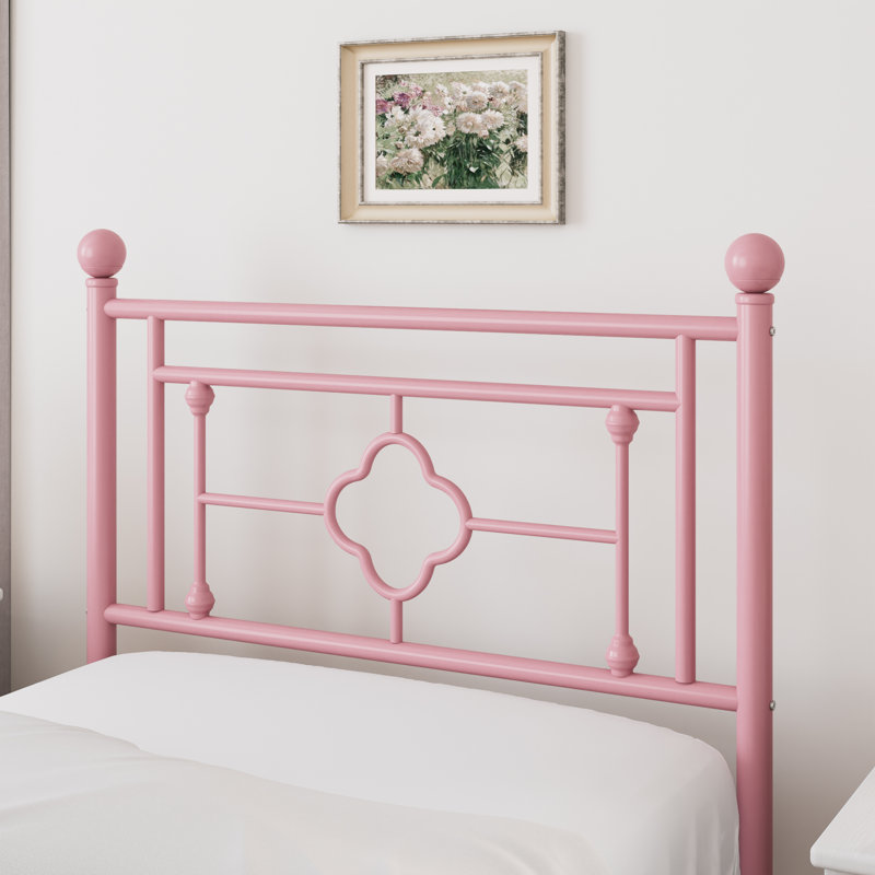 Base de lit plateforme en métal Ajayceon avec tête et pied de lit de style rétro, Simple, Rose