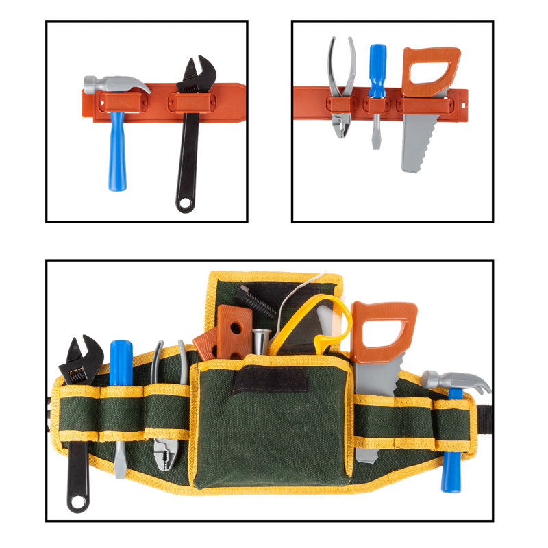 Hey! Play! Kids Tool Belt Set - Children's Handyman Kit with Belts, Saw, Hammer, Screwdriver, Wrench, Pliers, Safety Goggles, and More