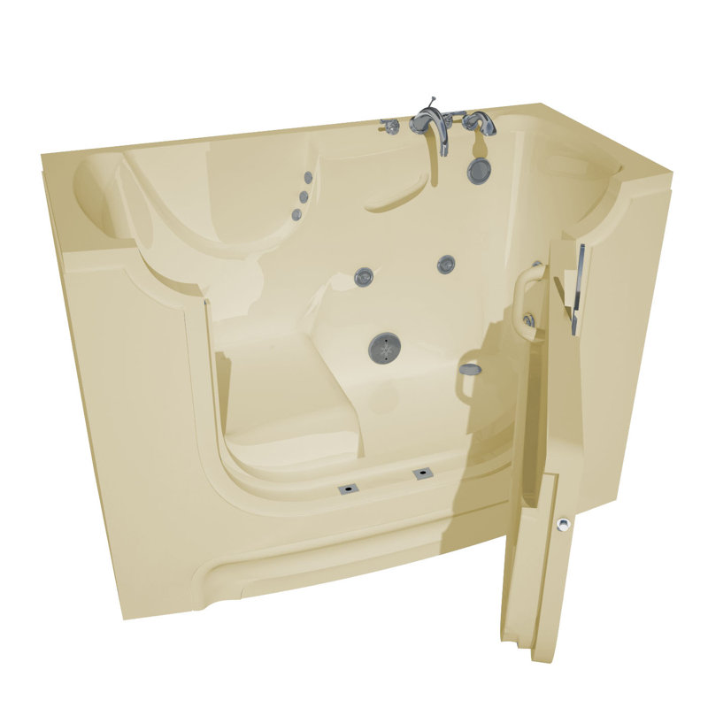 HandiTub 60'' x 30'' Whirlpool Fiberglass Bathtub with Faucet, Biscuit, Right