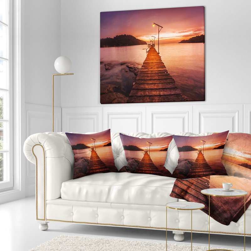 Coussin décoratif coucher de soleil sur mer seascape, 18 po x 18 po, Coussin décoratif