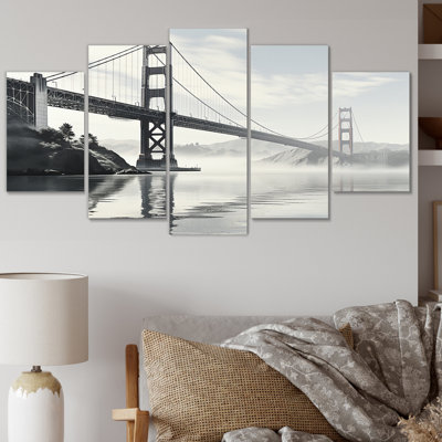 Pont gris, porte dorée monochrome sur toile, reproduction de 5 pièces