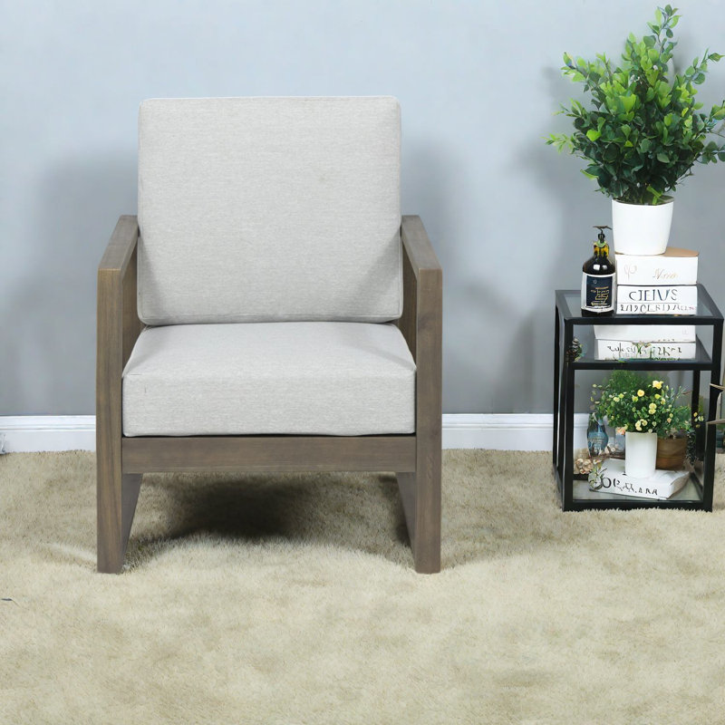 Fauteuil d'appoint gris confortable, bois d'acacia durable, détente extérieure moderne