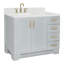 Meuble-lavabo simple en bois massif gris de 42 po avec plateau en quartz blanc Carrara de 1,5 po Freitas-458918817-458918818-433545309