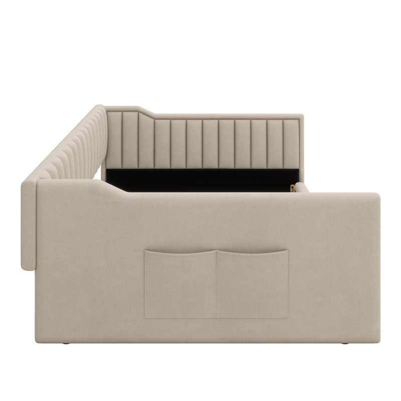 Lit de jour moelleux avec poches de rangement latérales pratiques, Beige