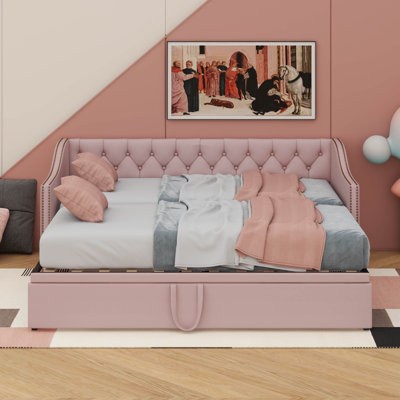 Twin Size Upholstered Daybed With Pop Up Trundle