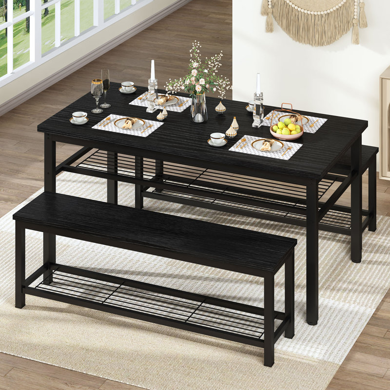 Adrija 4 - Person Four Leg Dining Set, Black