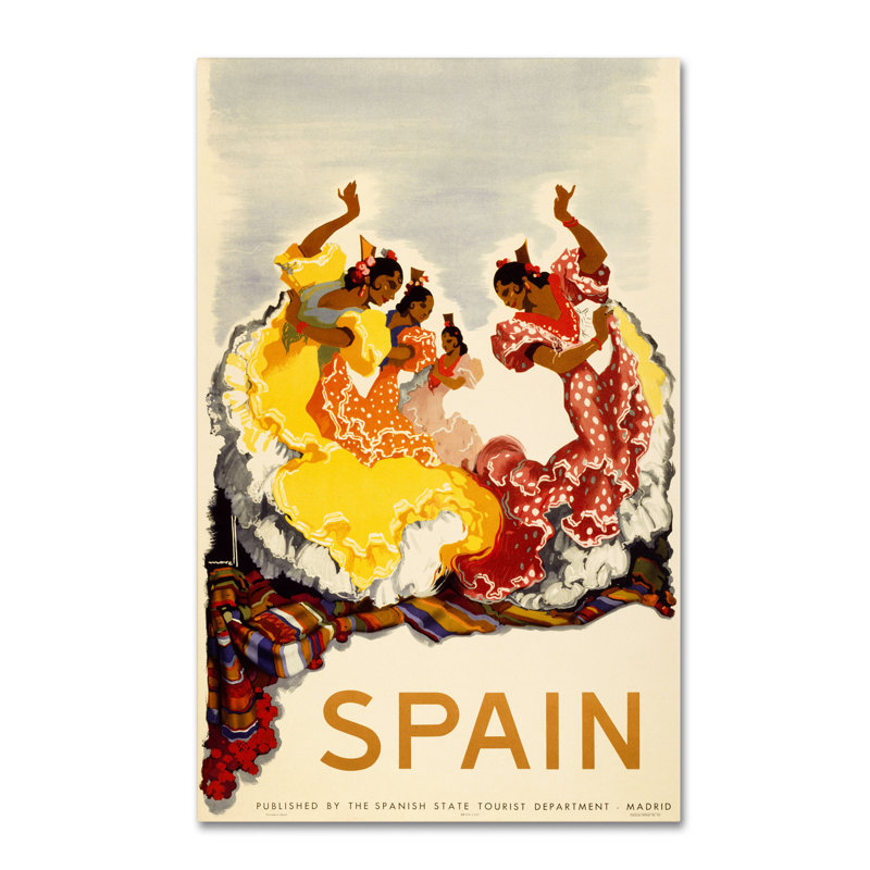 Spain Women Dancing Bright Dresses Canvas Art