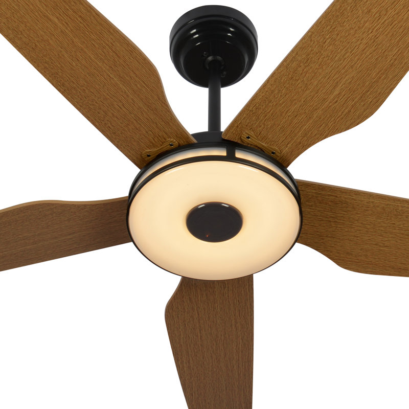 52'' Ceiling Fan with LED Lights, Wood/Black