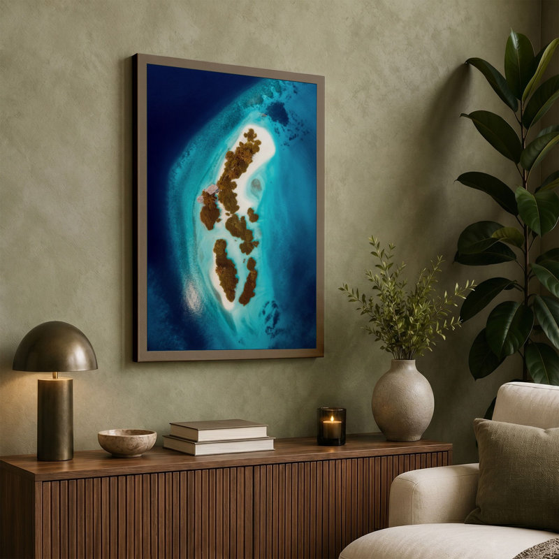 Atoll From Above Coastal - Wrapped Canvas, 24x16 - 61.0 x 40.6 cm, Cream Border