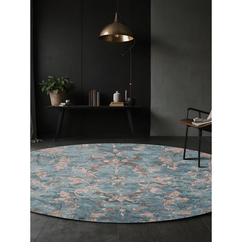 Tapis gris soyeux et moelleux, Rond 5 pi