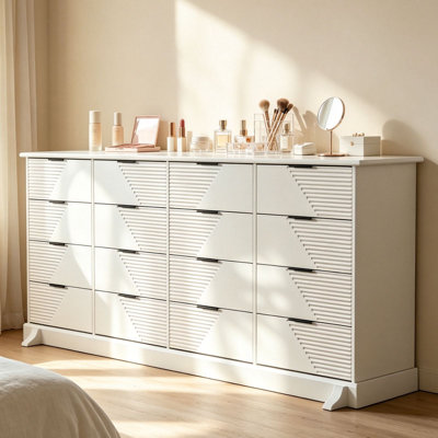 16 Drawer Dresser for Bedroom, 63" Wide White Chest of Drawers