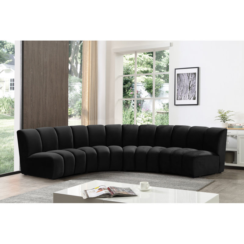 Canapé modulaire en velours Infinity, Velours noir, 4 pièces