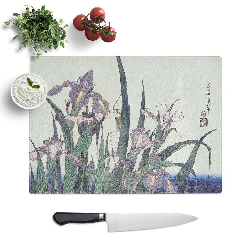 Glass Irises by Katsushika Hokusai Chopping Board, 39 cm W x 28.5 cm L