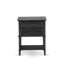 Ensemble de très grand lit 3 pièces avec structure de lit capitonnée et 2 tables de chevet noires brossées pour chambre à coucher - similicuir brun foncé avec texture noire et pieds noirs-271646641-271646606