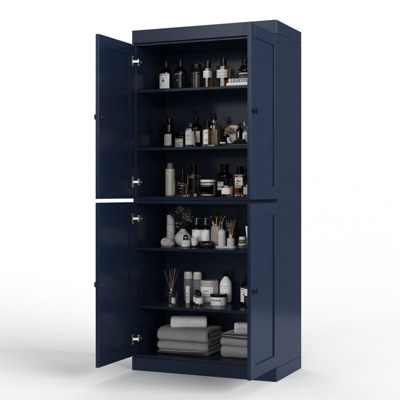 100% Solid Wood 32" Bathroom Storage Cabinet with Shaker Doors & Adjustable Shelves, Navy