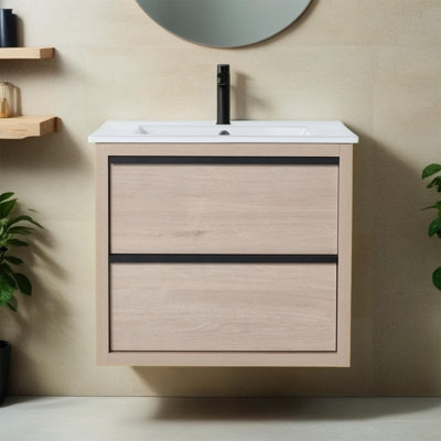 Hallah 24'' Single Wall-mounted Bathroom Vanity with Ceramic Top