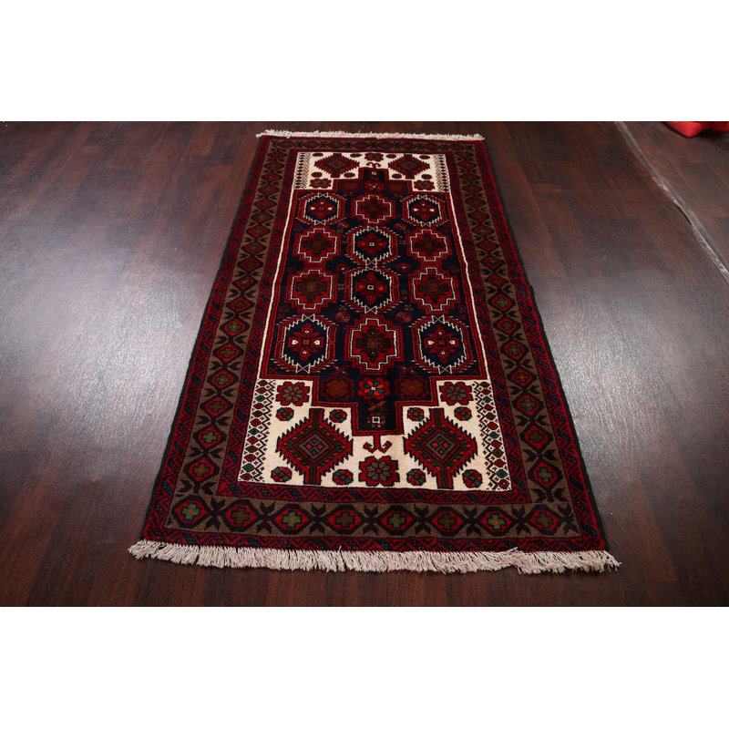 Tapis de zone en laine 3 pi 5 po x 6 pi 3 po one-of-kind à la main-noué la new age balouch Alsen