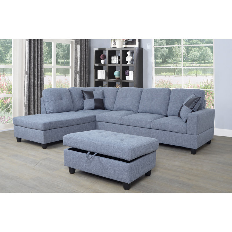 Balk Upholstered L-Shaped Sectional Right Hand Facing, Left Hand Facing, Gray Linen