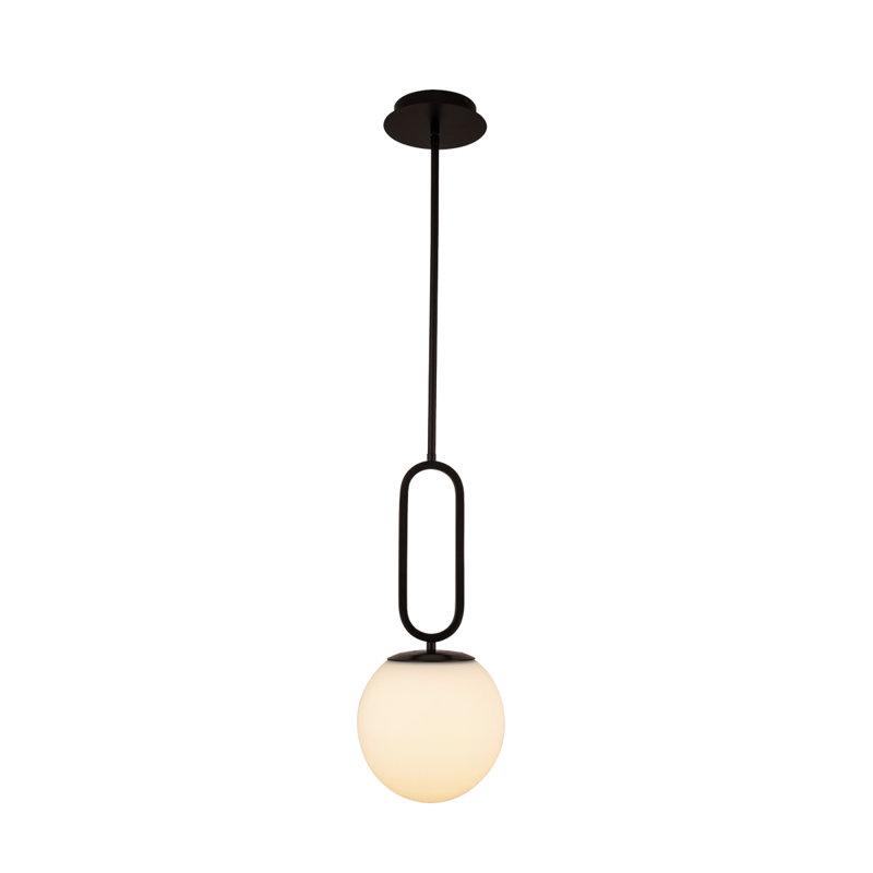 Luminaire suspendu à globe unique à 1 lumière, Opale acide / noir mat, H 18,75 po x l 9,75 po x P 9,75 po