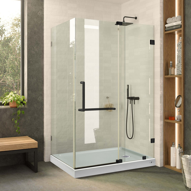 Shower Set - Double Threshold Acrylic Shower Base | Shower Enclosure - Right Hand, Matte Black