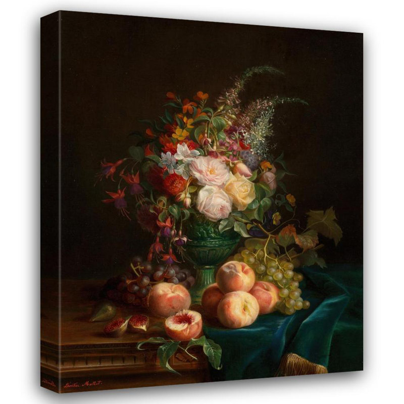 «Still Life with Flowers and Peaches» par Aurelie Leontine Malbet - Art mural sur toile tendue avec châssis