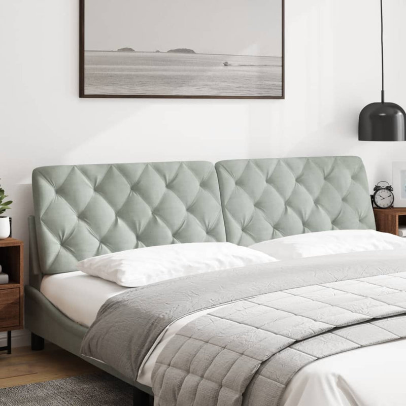 vidaXL Headboard Cushion Piran Light Grey 193 cm Velvet, King, Light Gray